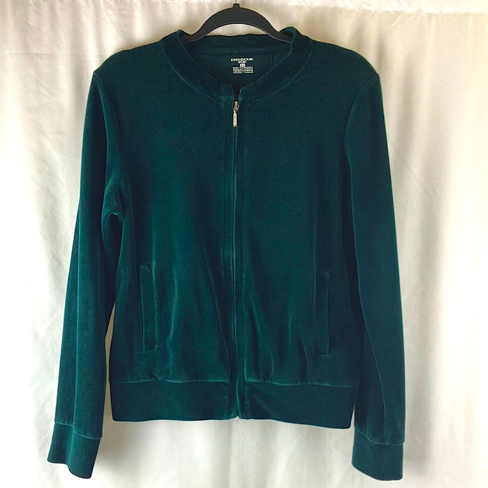 Jones New York Sport hunter green velour track jacket size medium